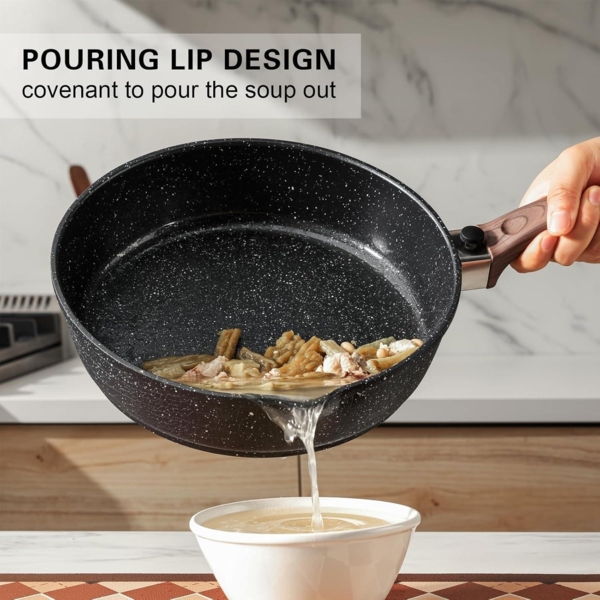 Antihaft-Bratpfanne 28cm mit Deckel und abnehmbarem Holzgriff Bild 4