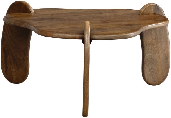 Couchtisch Mango Massivholz Walnussfarben 78x78x39,5cm Dreibein Modern Wohnzimmer