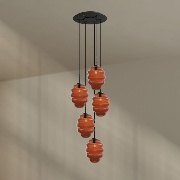 s.luce Echos Galerieleuchte 5-flammig Ø 60cm Baldachin Ø 25cm Braun, Schwarz