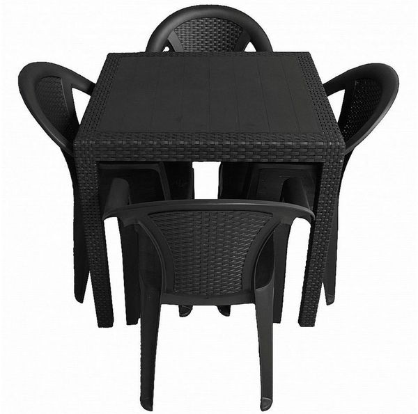 Progarden Garten-Essgruppe Gartenmöbel Sitzgruppe Balkonmöbel Terrasse, (Set, 5-tlg, Tisch + 4 Stapelstühle), 5 tlg, Gartentisch, Stapelstuhl, Bistrotisch, Kunststoff, 4 Sitzer