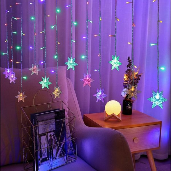 Merry 2024 Lichternetz LED Lichterkette Lichtervorhang,1.8M 96 LEDS Schneeflocke Fenster, Weihnachtsdeko,LED Vorhang Licht für Innen Außen Fensterdeko Halloween