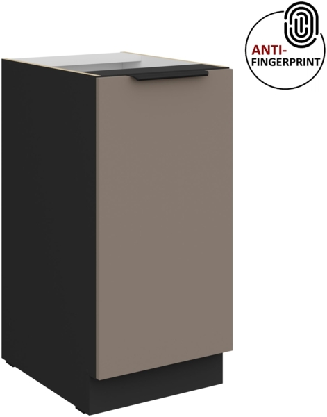 Küchen Unterschrank 40 cm Küche ARIA Sandgrau ultra matt + Schwarz matt, hochwertige Fronten mit Anti Fingerprint Beschichtung Küchenzeile Küchenblock