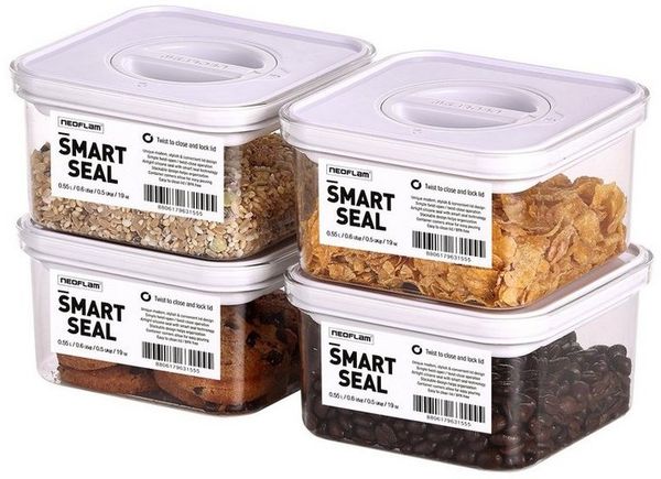 NEOFLAM® Vorratsdose Smart Seal Vorratsbehälter Set 4tlg. - Gr. 4x S - Weiß, Kunststoff (AS & PP), Silikon, (4-tlg)