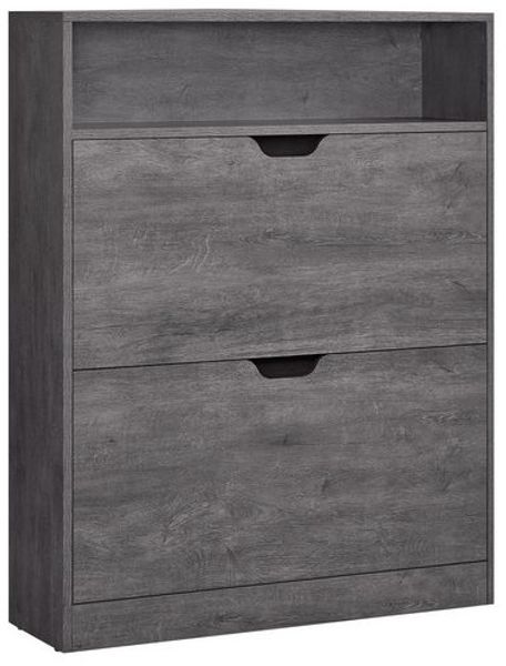 Vasagle Schuhschrank 2 Klappen, Schuhkipper, Schuhregal, Schuhaufbewahrung, offenes Fach, Trennwand verstellbar, für 11-16 Paar Schuhe, Flur, 24 x 80 x 102 cm, nebelgrau LBCDE048G01 Bild 2