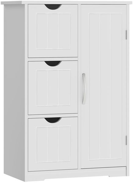 Sweetcrispy Badezimmerschrank modern, mit 3 Schubladen & 1 Tür, Hochglanz Weiß mit Einlegeboden & großem Stauraum, schmale Badkommode, Badezimmer Kommode, 60 x 30 x 81 cm