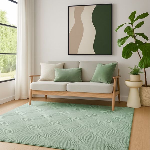 TaCa Home Teppich Kurzflor Teppich Hasenfell Optik, rechteckig, Höhe: 10 mm, Wohnzimmer, Kinderzimmer, Flur, Esszimmer, Welle Grün - 50x80 cm