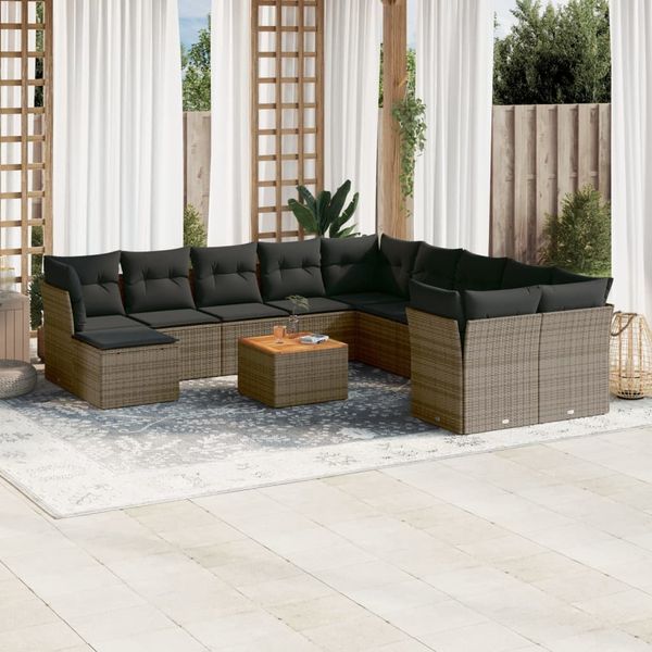 vidaXL 12-tlg. Garten-Sofagarnitur mit Kissen Grau Poly Rattan 3256312