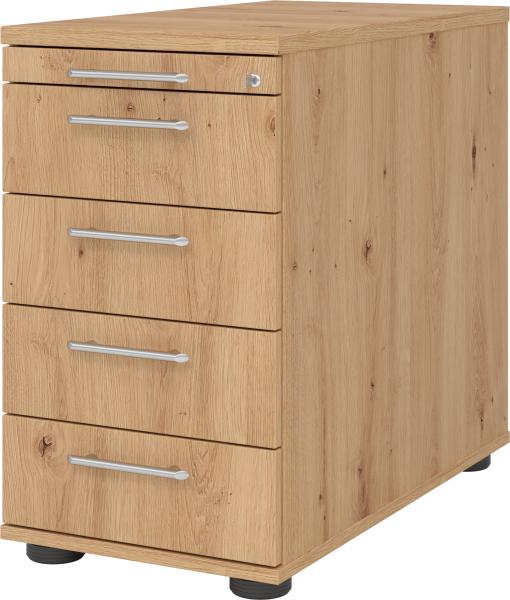 bümö Schreibtisch Schrank abschließbar, Schubladenschrank Holz in Asteiche, Container mit Schubladen - Schubladen Schrank Büro, Schreibtisch Container od. Schreibtisch Kommode mit Relinggriffe, SC50-R-R-RE