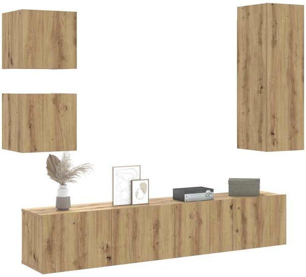 vidaXL 5-tlg. TV-Schrank-Set Wandmontage Artisan-Eiche Holzwerkstoff 3328998