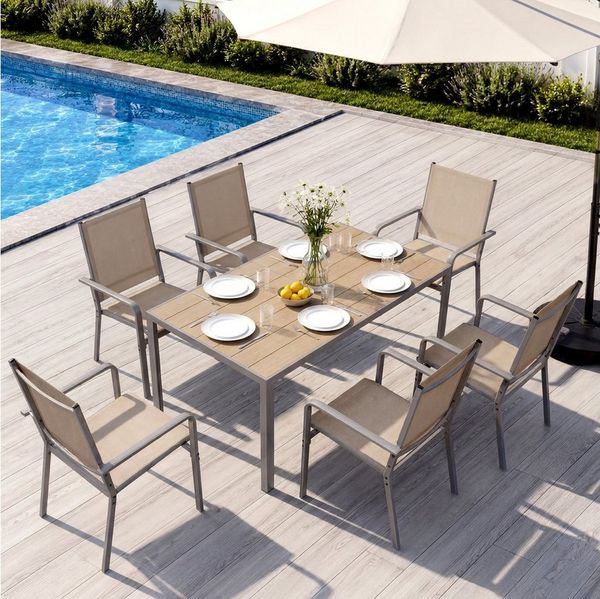 Bealife Garten-Essgruppe für 6 Personen, Gartenmöbel Set mit 6 stapelbar Stühlen, Stapelbare Stühle