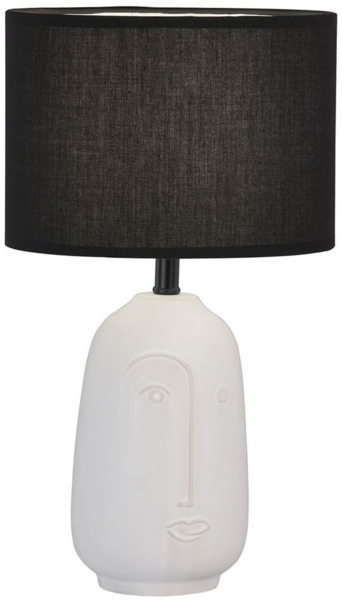 LED Tischlampe mit Keramikfuß Weiß & Leinenschirm Schwarz, Höhe 39cm