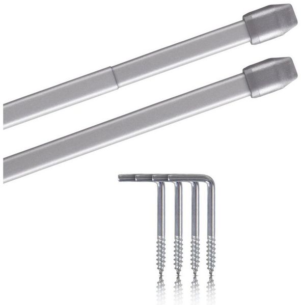 Bestlivings Vitragestange 2er-Pack, Ø 10 mm, 1-läufig, ausziehbar, mit Schraubhaken, verschrauben, Edelstahl, für Küchen- & Bistrogardinen