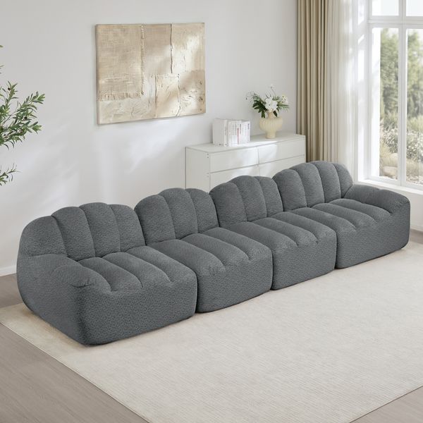 Ecksofa 4-Sitzer modular 79cm×366cm×104cm – frameloses Sofa mit tiefem Sitzkomfort aus Granuliertem Fleece in Grau