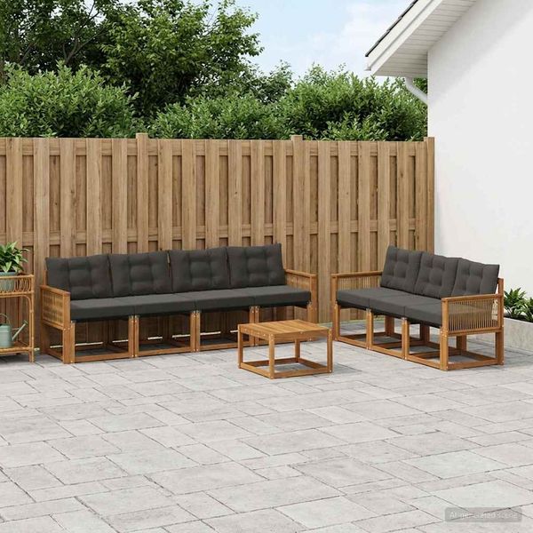 vidaXL Outdoor-Sofagarnitur mit Kissen 8 pcs Natürlich und Schwarz 3381828