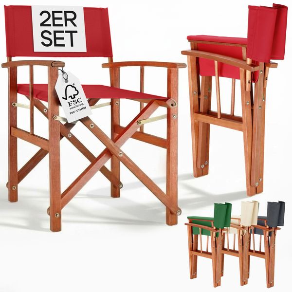 CASARIA® 2er Set Regiestuhl aus FSC® Eukalyptusholz Rot