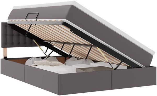 vidaXL Bett mit Stauraum und LED mit LED Grau 140 x 190 cm Kunstleder 3371031 Bild 2