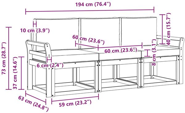 vidaXL Outdoor-Sofagarnitur 3 pcs Weiß und Hellgrau 194 x 63 x 73 cm 3387175 Bild 6