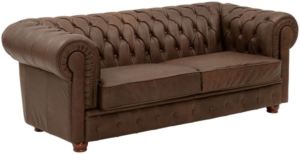 Sofa 3-Sitzer Kalea Echtleder (Antikoptik) braun