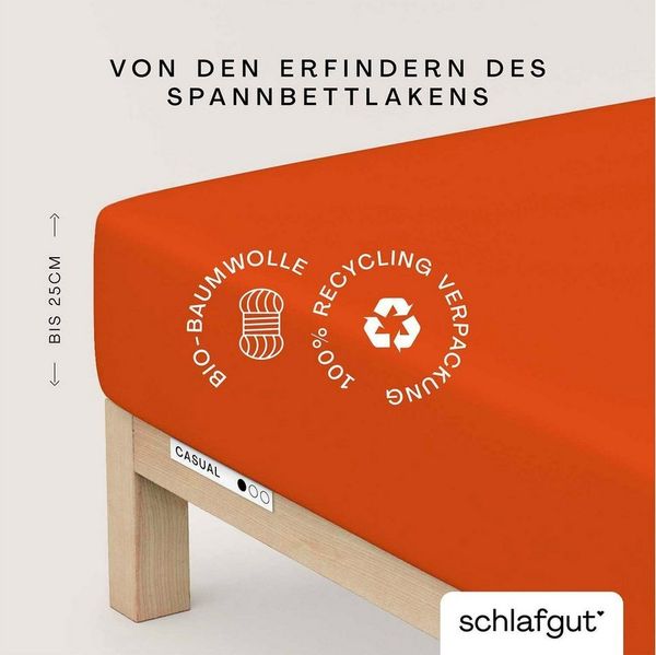 Schlafgut 'Casual' Spannbettlaken, für Matratzen bis 25 cm Höhe, 100% Bio-Baumwolle, Red Mid, M 120x200cm - 130x200cm