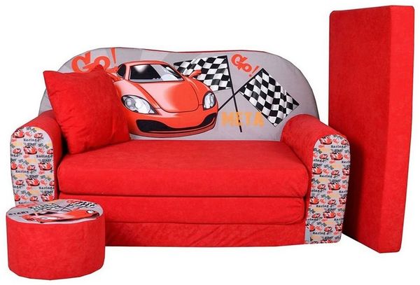 FORTISLINE Kindersitzgruppe Kindersofa Kindercouch Aufklappen Bettfunktion + Hocker W319