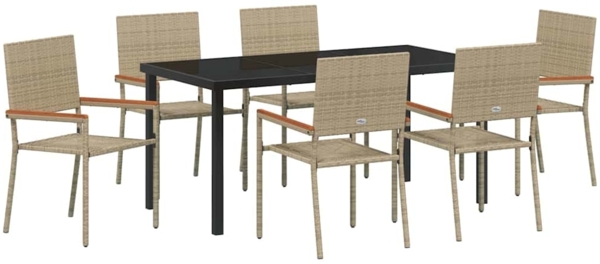vidaXL Garten Essgruppe 7 pcs Beige Poly Rattan 3379720