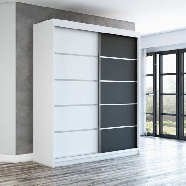 Schwebetürenschrank TREND 2-türig Schrank 180 cm (mit Spiegel) Farbe: Weiß , schwarz