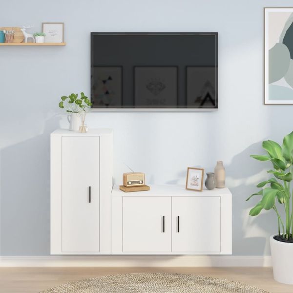 vidaXL 2-tlg. TV-Schrank-Set Weiß Holzwerkstoff 3188470