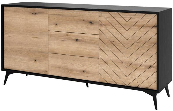 Kommode Dailan KSZ154 (Farbe: Schwarz / Evoke Eiche), 154 x 39 x 77 cm