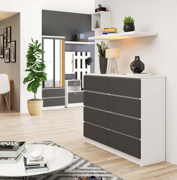 Raumhirsch Furniture Kommode mit 8 Schubladen 120 cm breit Holz Schrank, (viele Farbvarianten - Maße: 120 x 99 x 40 cm) - Hochwertig & stabil