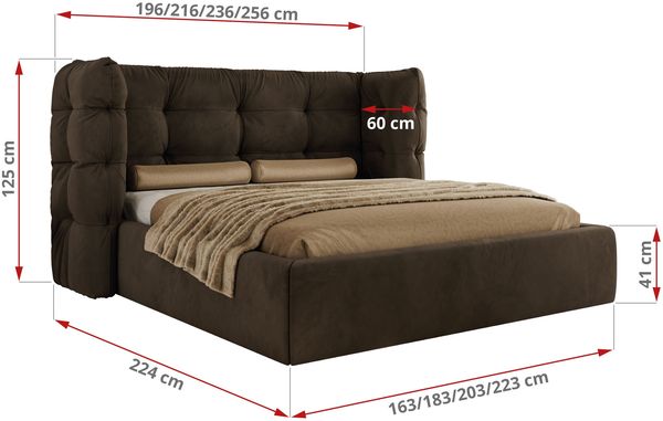 Polsterbett FLONELLE CLASSIC 200 x 200 cm mit Stauraum, Federholzlattenrost, Massivholzrahmen, gestepptes Kopfteil Gasdruckfeder Schlafzimmerbett Multipocket Matratze - Braun Samt - ELORI LUX Bild 4