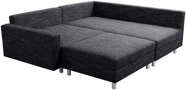 Wohnlandschaft Sofa Couch Ecksofa Eckcouch Gewebestoff schwarz + Hocker Minsk R