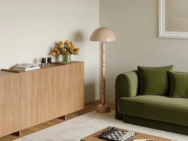 Vente-unique - ELDON Floor lamp Metall Beige - B 45 cm x H 147 cm x L 45 cm