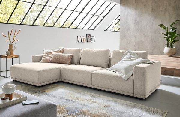 Musterring Ecksofa JustB! PM200, mit Holzrahmen in schwarz, 2 Teile, Anreihsofa rechts & Longchair links, mit Armlehnen, inkl. Rückenkissen
