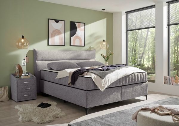 Boxspringbett Vlieland von ED Exciting Design Farbe grau mit H3/H4 Duo-Matratze 180 x 200 cm