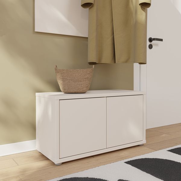 Forte ALICE SPRINGS Sitzbank 70 80, moderne Sitzbank mit Stauraum, 2-türig, Holzwerkstoff, Kaschmir Beige, 74,5 cm breit x 41,5 cm hoch x 34,9 cm tief