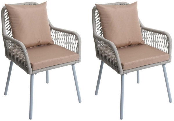 MCW Gartenstuhl MCW-O12-R (2 St), Mit elastischem Seilgeflecht, Inklusive Sitz- und Rückenpolster