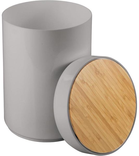 mDesign Mülleimer Abfalleimer Papierkorb 5L Schwingdeckel Bambus Kunststoff Grau Bild 6