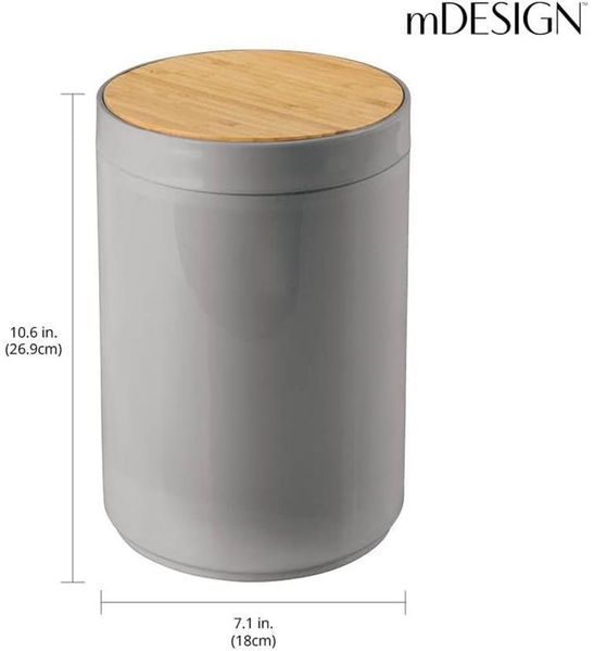 mDesign Mülleimer Abfalleimer Papierkorb 5L Schwingdeckel Bambus Kunststoff Grau Bild 2