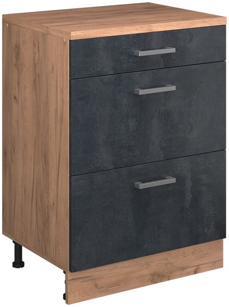 Kommode unter Schräge Rion Schwarz Beton 60x81.6 cm ohne Schräge mit 3 Schubladen Vicco