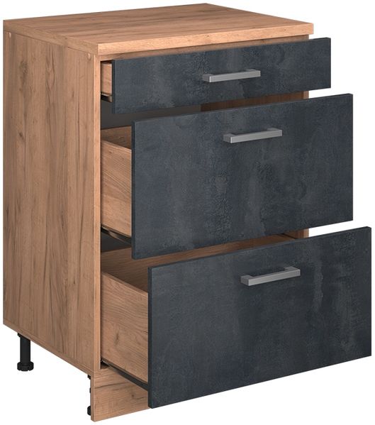 Erweiterungskommode Rion Schwarz Beton/Goldkraft Eiche 60 x 46 cm ohne Schräge mit 3 Schubladen Vicco Bild 4