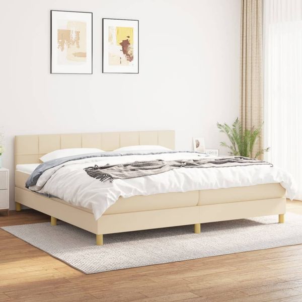 vidaXL Boxspringbett mit Matratze Creme 200x200 cm Stoff, Härtegrad: H2 [3140646]