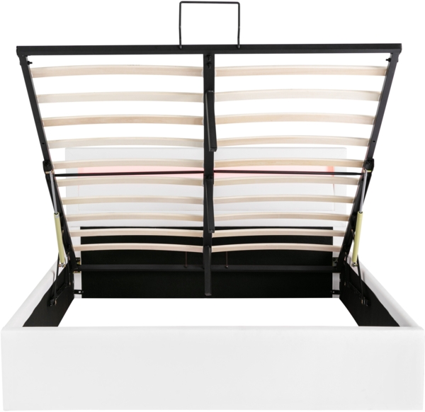 Merax LED Doppelbett 140x200 Polsterbett aus Kunstleder mit Lattenrost & Hydraulische Stauraum Weiß Bild 7