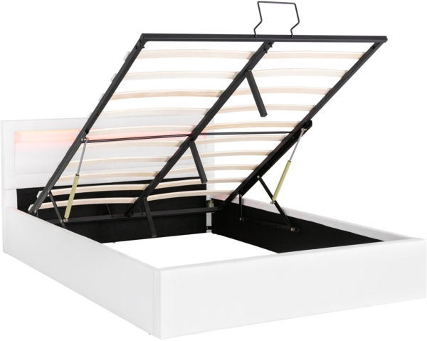 Merax LED Doppelbett 140x200 Polsterbett aus Kunstleder mit Lattenrost & Hydraulische Stauraum Weiß Bild 9