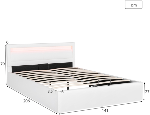 Merax LED Doppelbett 140x200 Polsterbett aus Kunstleder mit Lattenrost & Hydraulische Stauraum Weiß Bild 2
