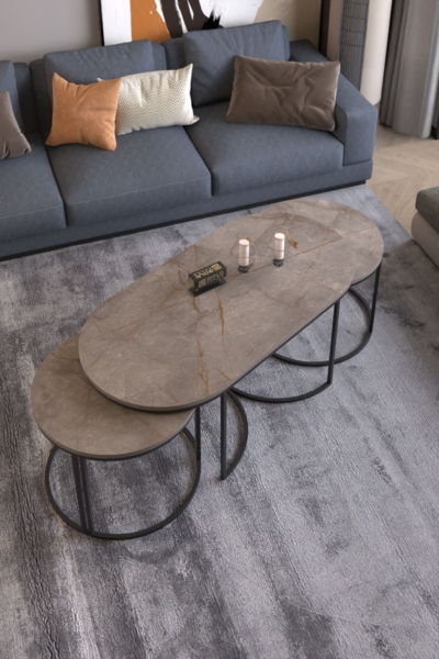 3-teiliges Couchtisch- und Beistelltisch-Set 60x120 cm Spanplatte/metallprofil/pvc 89321944 [en. casa]