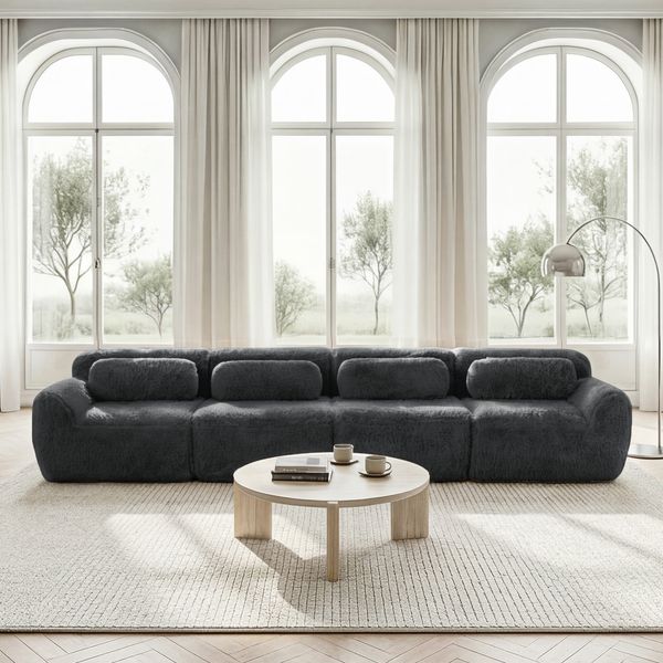 Modulares Ecksofa aus Plüsch mit rutschfester Basis, grau