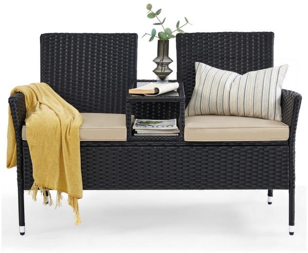 SONGMICS Gartenmöbel, Balkonmöbel aus PE-Polyrattan, mit Tisch, Sofa, Terrassenmöbel, Outdoor, mit Kissen, für Terrasse, Garten, Balkon, schwarz-taupe