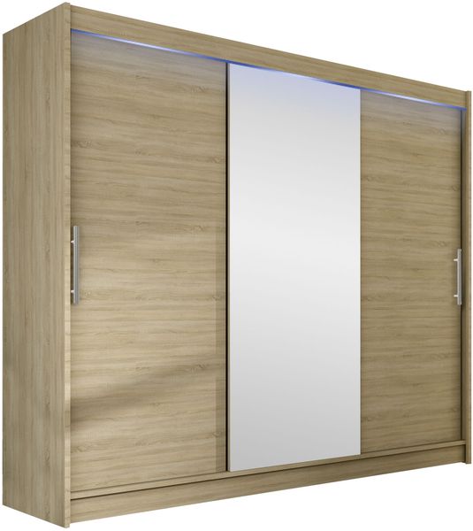 Kleiderschrank Aston I 250 (Farbe: Sonoma Eiche / Spiegel, mit RGB LED Beleuchtung)