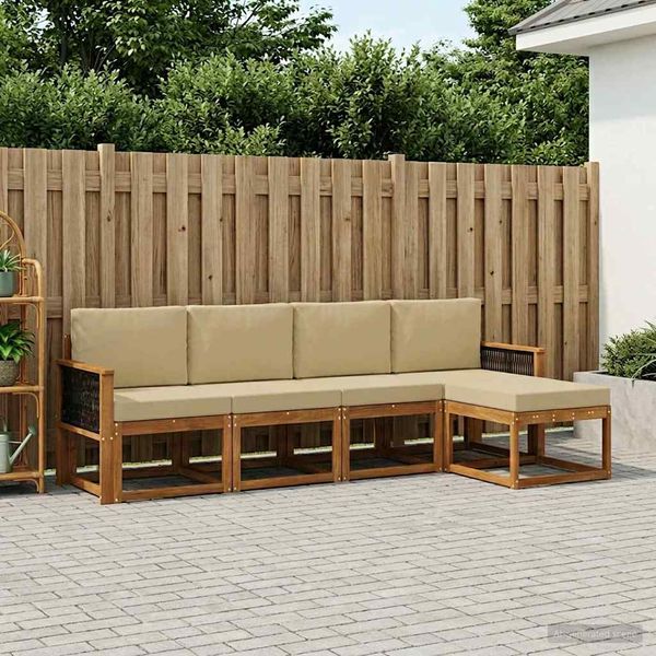 vidaXL Outdoor-Sofagarnitur 5 pcs Natur und Beige Polyester 3385134
