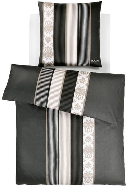 JOOP! Bettwäsche Ornament Stripes 4022 09 Schwarz Mako Satin 155 x 220 + 80 x 80 cm